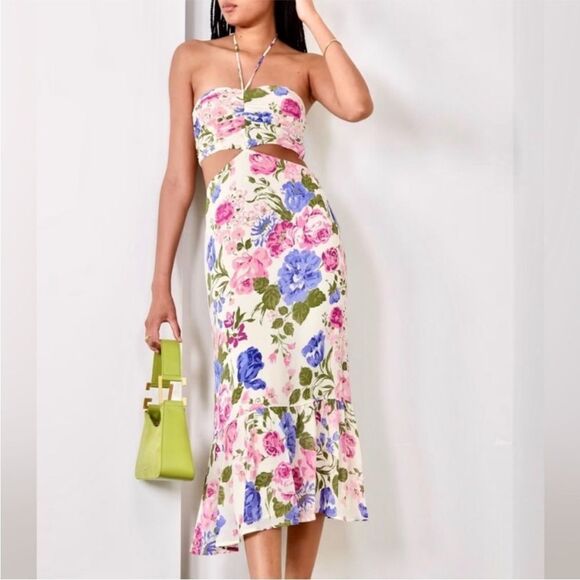Reformation Riya Cutout Floral Print Midi Dress Sz 0 - Picture 2 of 6